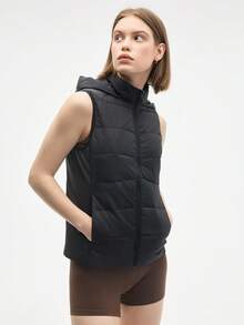 Eassivo Eassivo Women's Black Hooded Puffer Vest,Sleeveless Zipper Lightweight Jacket, Winter Warm Sports Outerwear, Casual Athleisure Layer - Black - View 6