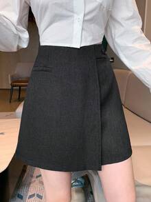 FRIFUL Women's Grey Shorts Skirt, Commuter Style, Spring/Summer