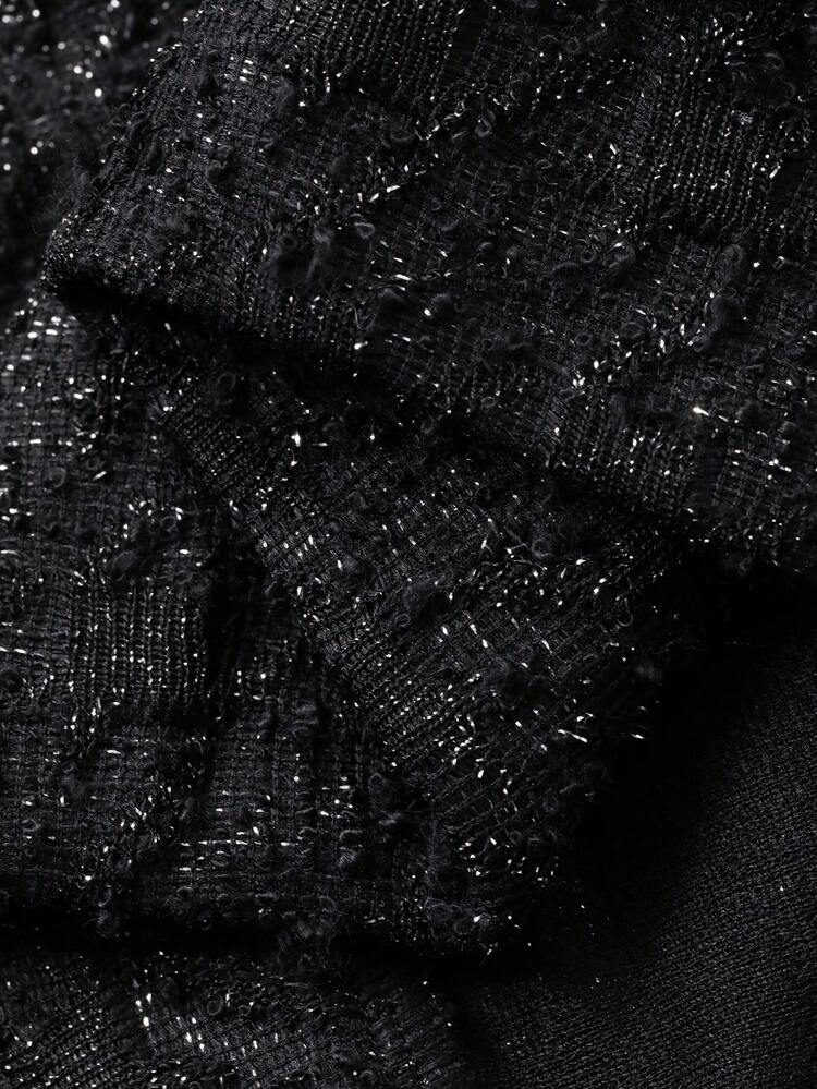 FRIFUL 여성용 솔리드 블랙 텍스처 패브릭 숏 루즈 캐주얼 다용도 재킷, 가을/겨울