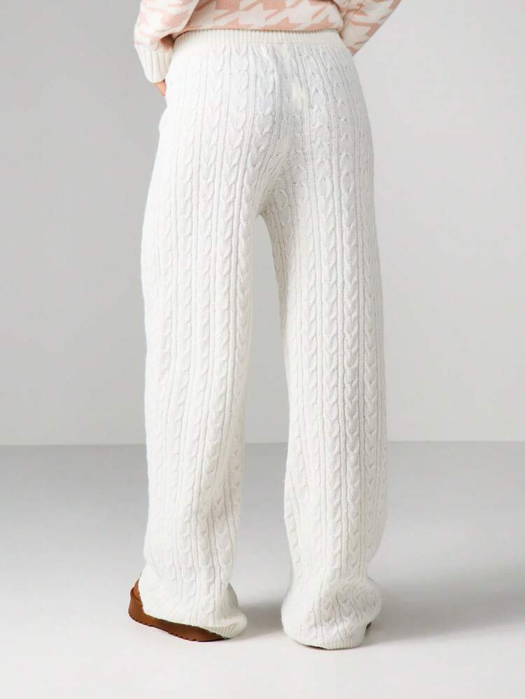 MISSGUIDED Mittlere Taille Zopfstrick Lounge Hose für Damen, Winter Gemütlichkeit, weites Bein gestrickte Hose