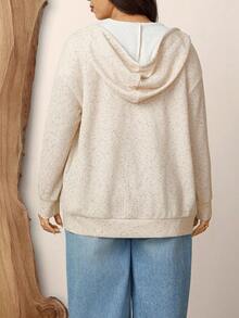 Zelara 大码女式落肩长袖拉链前开襟休闲抽绳连帽卫衣，秋冬款 - 米色 - 查看 3