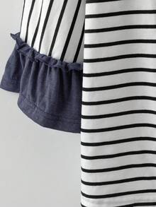 Rusticease Conjunto de camiseta con volantes en el bajo y pantalones con volantes y bolsillos, a rayas y en patchwork, para mujer talla grande, para otoño/invierno - Multicolor - Ver 7