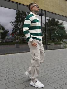 Artur Kramer Men Striped Collared Button Front Long Sleeve Fashion Sweatshirt