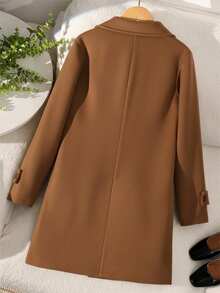 SHEIN 女士及少女驼色束腰优雅双排扣外套，通勤百搭 - 棕色 - 查看 2