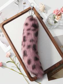 ROMWE Grunge Punk 1件Y2K时尚复古高档棕色仿毛皮豹纹动物尾巴钥匙扣/包包挂饰，适合女性/女孩日常佩戴，节日礼物