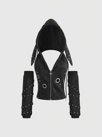 ROMWE Avant Damen Retro Subkultur Punk Rock Hasenohren Nieten Dekor Splice ärmelloses Top