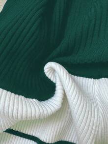 Elenzga Suéter ajustado con hombros descubiertos y diseño de rayas elegante y romántico para mujer - Verde Oscuro - Ver 6