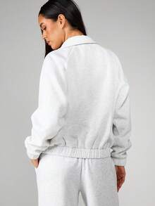 MISSGUIDED 宽松套头卫衣，翻领长袖设计，休闲舒适 - 灰色 - 查看 2
