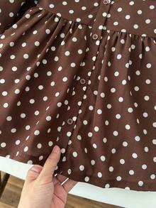 Blossori Vestido de manga larga con cuello de contraste de lunares elegante francés para niñas bebé