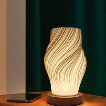 1pc Bedside Lamp With Wooden Base,Suitable For Living Room, Study, Dorm, Office, Mother's Day Gift