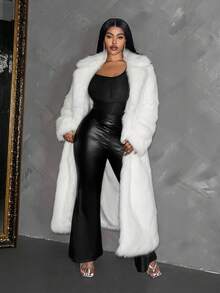 Maweii Women's Faux Fur Long Coat, Winter Furry Jacket