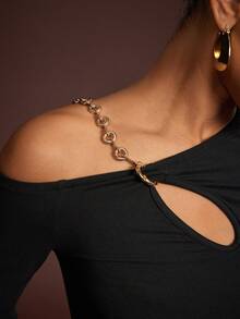 L'Amorae Women's Hollow Out Shoulder Fitted Sexy Blouse - Black - View 2