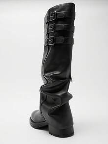 Solezae 女式及膝厚底翻盖机车靴 - 深灰色 - 查看 6