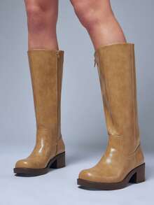 Solezae Giày bốt cao đến đầu gối đế vuông thời trang và thoải mái dành cho nữ - Màu Tím - Xem 6