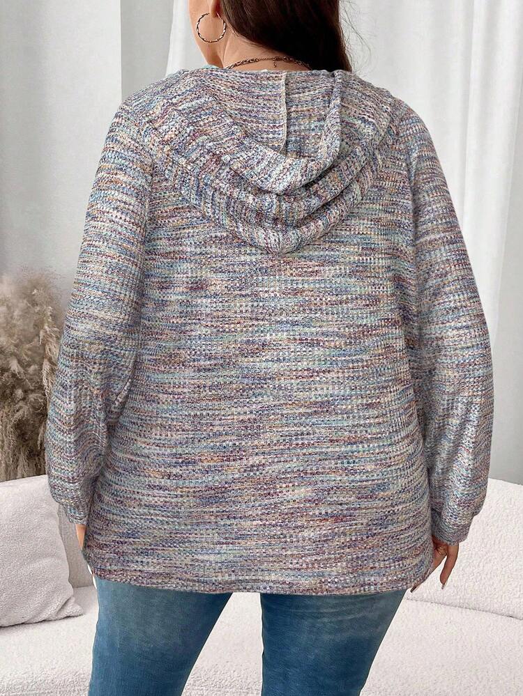 Plus Size Women's Hooded Drawstring Button Waffle Fabric Loose Casual Sweatshirt, Autumn & Winter Sweatshirts Christmas Holiday