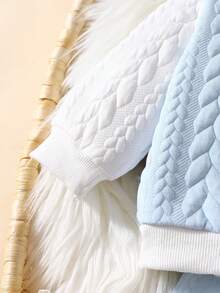 SHEIN Newborn Baby Autumn/Winter New Cotton Blend Long Sleeve Bear Pattern Fashionable Infant 2pcs Set, Long Sleeve Top And Pants - Blue - View 7