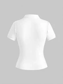 ROMWE Avant Áo thun cổ bẻ in logo cổ điển gợi cảm dành cho nữ - trắng - Xem 2