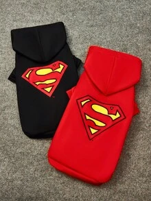 SUPERMAN X SHEIN 1 件徽标印花宠物连帽运动衫，适用于猫、狗，尺码 XXS-XXXXL、特小号、特大号 - 紅色 - 查看 6