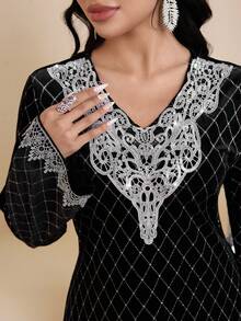 Al Najma 秋冬新款优雅奢华天鹅绒连衣裙 - 黑色 - 查看 7