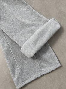 Flirla Casual Solid Color Drawstring Waist Flared Fleece Sweatpants, Autumn/Winter - Grey - View 7