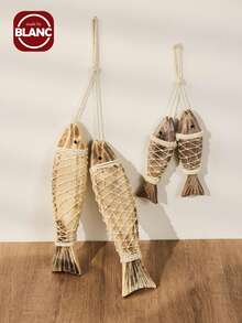 Madebyblanc 2 Mảnh Gỗ Cổ Điển Bờ Biển Cá Gỗ Chạm Khắc Thủ Công Thích Hợp Cho Trang Trí Tường Hàng Hải Và Đạo Cụ Chụp Ảnh Để Tặng Cho Bạn Bè Và Gia Đình - màu nâu - Xem 3