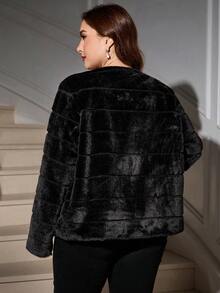 SHEIN Clasi Plus Size Fashionable & Elegant Faux Fur Coat, Autumn/Winter Fall - Black - View 3