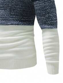 Manfinity Mode Herren Kontrast-Farbiger Rundhals Langarm Lässig Pullover, Herbst/Winter - Blau - Übersicht 4