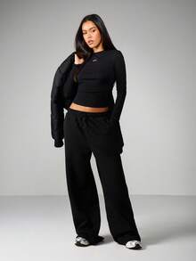 MISSGUIDED Quần chạy bộ ống rộng có dây rút cho sự thoải mái thường ngày và phong cách thư giãn cuối tuần - màu đen - Xem 3