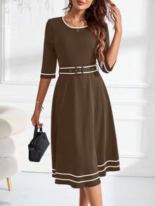 Ellevyn Váy đi làm thanh lịch dành cho nữ, phù hợp với giáo viên - màu nâu - Xem 4