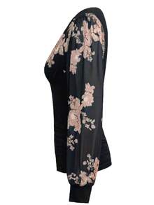 SHEIN LUNE 女式刺绣透视深V领T恤图案T恤女式上衣 - 卡其色 - 查看 4