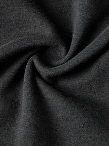 ROMWE Avant Camiseta Feminina Retrô Básica de Ombro Oblíquo com Emenda de Pelo Sintético e Contraste de Cor, Apertada e Sexy de Manga Longa - Preto - Visão 4