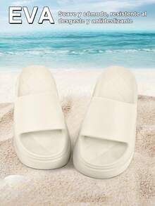 Zapatillas de casa mujer zapatillas de casa, Sandalias de plataforma,zapatillas de estar por casa mujer,fáciles de poner y quitar, material EVA, suave y cómodo, transpirable y resistente al desgaste, adecuadas para caminar a diario, ir de compras, vacaciones en la playa, piscina, uso en baños interiores. - Beis - Ver 11