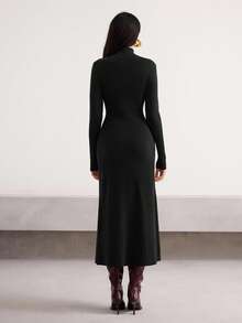 Heiryn 女士休闲针织毛衣连衣裙，秋冬季 - 黑色 - 查看 2