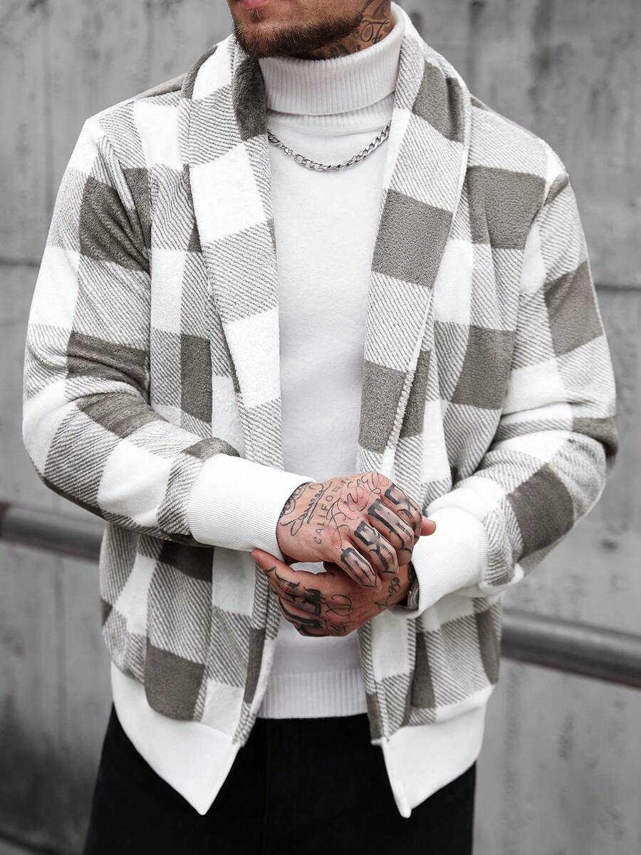 Manfinity CasualCool Men's Casual Plaid Lapel Long Sleeve Jacket, Autumn/Winter