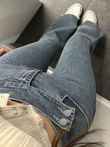 DAZY Quần jean ống loe dáng ôm thường ngày dành cho nữ - Rửa trung bình - Xem 4