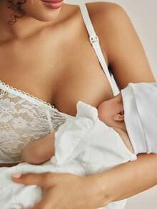 Moonlight&Mama Áo ngực cho con bú BloomMama ren chắp vá màu trơn có nút bấm, áo ngực bà bầu không dây gợi cảm, 1 chiếc - trắng - Xem 2