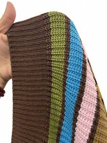 BamGleam 女士条纹休闲针织衫，秋冬季 - 棕色 - 查看 8