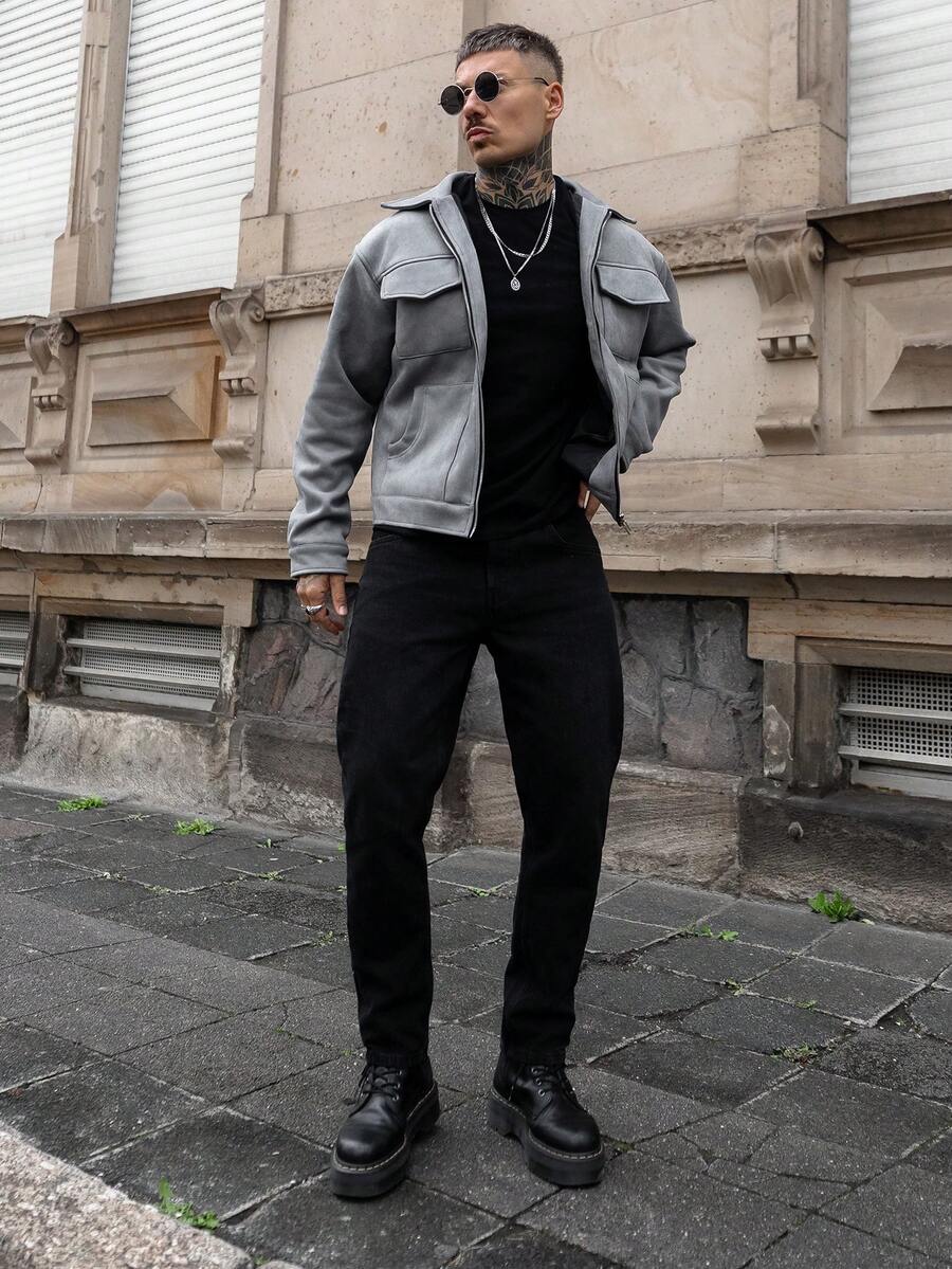 Artur Kramer 男士素色斜口袋牛仔褲 - 黑色 - 查看 1