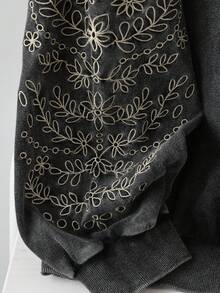 SHEIN Tall CURVE 大码休闲长袖刺绣雪花水洗宽松圆领套头卫衣，女士秋冬服装