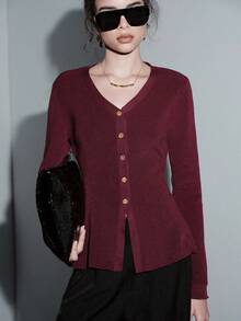 SHEIN Luminelle Nuevo elegante y estiloso cárdigan de punto de unicolor para uso diario