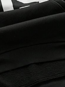 SWAVVY Men's Fashionable Letter Print Hoodie, Autumn/Winter - Black - View 5