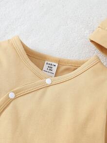 2件套幼儿女童休闲纯色开衫长袖上衣和裤子，含帽子，舒适家居服套装 - 駝色 - 查看 4
