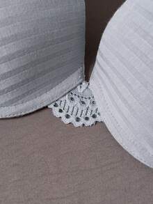 3pcs Women Solid Color Contrast Lace Fashion Lingerie Bra Set - Multicolor - View 7