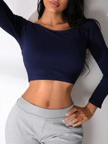 NudeFit Women's Simple High Elasticity Comfortable Off-Shoulder Cropped Camisole - Blue - View 4