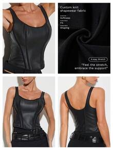 Nuvra Women's Leather Deep V-Neck Tight Fitting Bustier Corset   New Year Clothes Elegant Top Suits For Women  Suitable For Daily Wear, School, Graduation Ceremony, Retro Street, Commute, Leisure, Sports, Home ,New Year - Black - View 7