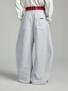 NEON BLANC Men's Loose Knit Long Plaid Sweatpants - Grey - View 3