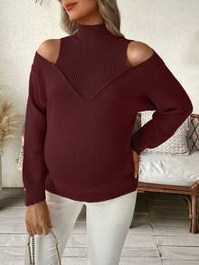 SHEIN Suéter de maternidad de unicolor, de cuello alto, con abertura, de manga larga y versátil