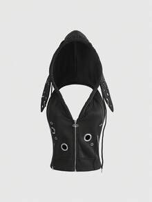 ROMWE Avant Áo không tay phối đinh tán tai thỏ phong cách Punk Rock retro dành cho nữ - màu đen - Xem 8