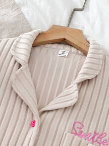 Genkimix Kids Apricot Ribbed Thermal Lined Letter Embroidery Cardigan & Pants Loungewear Set For Teen Girls - Apricot - View 6