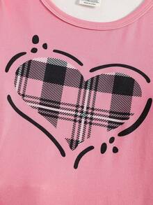 4pcs Girls' Pink Plaid Long Sleeve Top And Plaid Pants Comfortable Snug Fit 2 Pieces Loungewear Set - Multicolor - View 8
